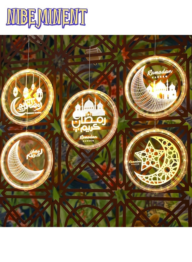 NIBEMINENT LED Hanging Lights for Ramadan, LED Iftar Light Signs, Crescent Decorative Lights, Various Styles Available, Festive Atmosphere Lights - Glowing Round Hanging Lights in Multiple Designs - Ramadan Themed Door Decorations And Setup Items - Image 5